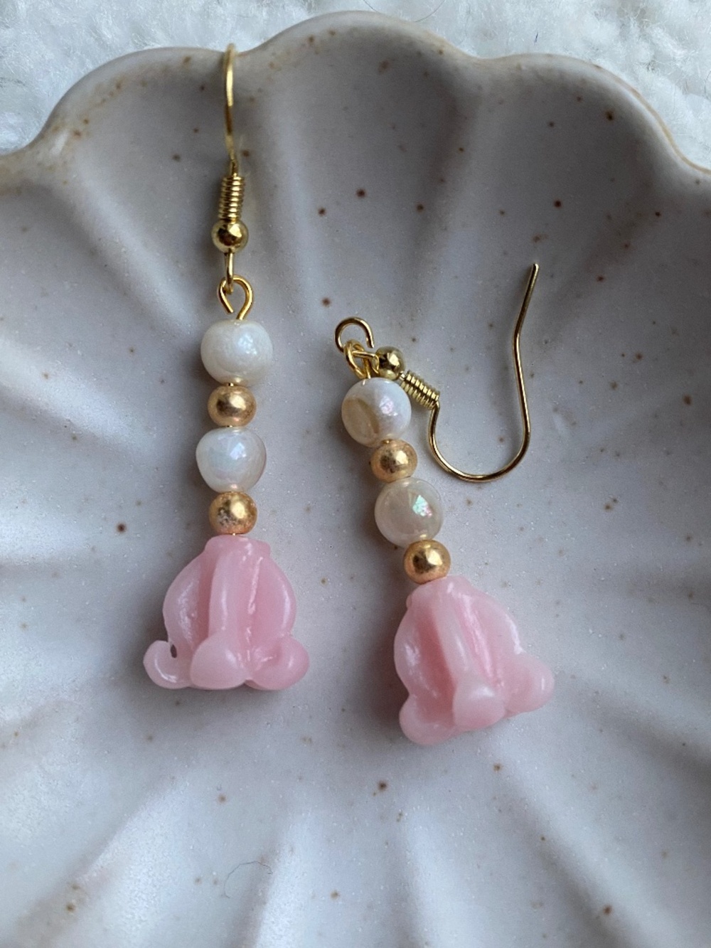 Handmade Pink Crown Flower Earrings - Picture 2 of 3
